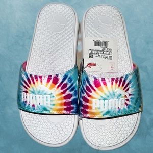 NWT Puma Cool Cat Rainbow Tie Dye Slides Size 8 Womens